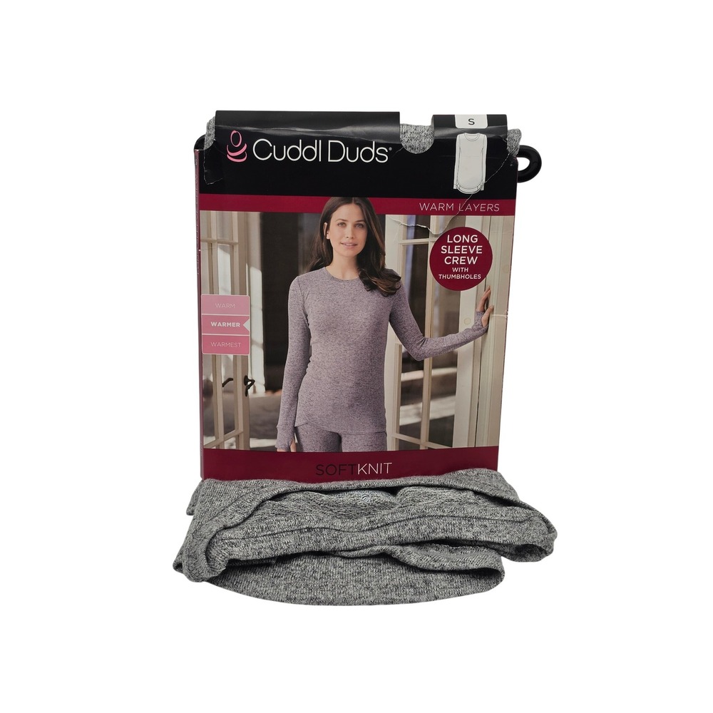Cuddl Duds SoftKnit Womens S Gray Long Sleeve Crew Thumbholes CD8428617